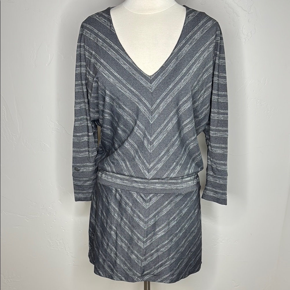 Athleta Gray Sparklelust Striped V Neck Dress Medium